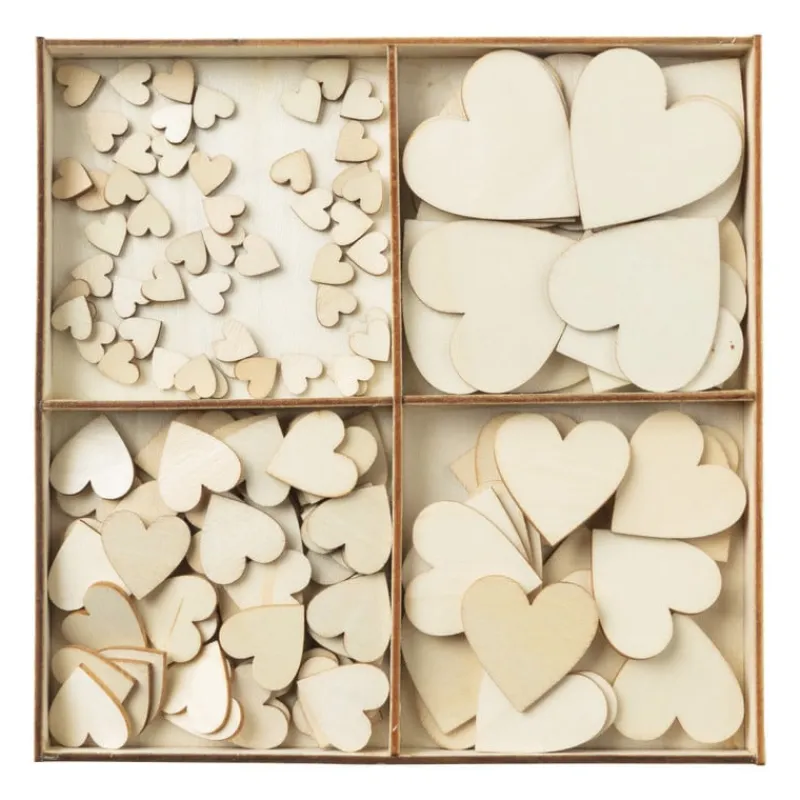 Xenos Knutselspullen-Houten hartjes in kistje - 16x16x2 cm