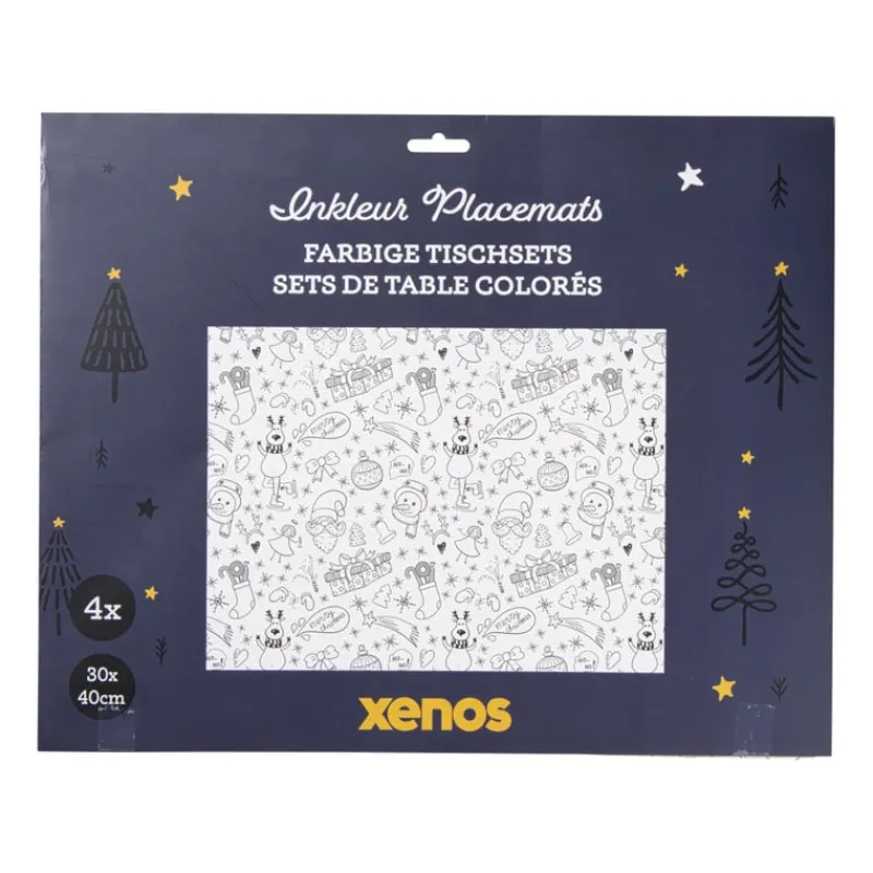Xenos Kerst Knutselen-Inkleur placemat kerst - 40x30 cm - set van 4