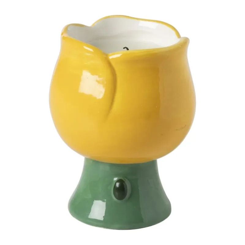 Xenos Sierkaarsen-Kaars in bloemenschaaltje klein - geel/groen - ø7.3x10 cm
