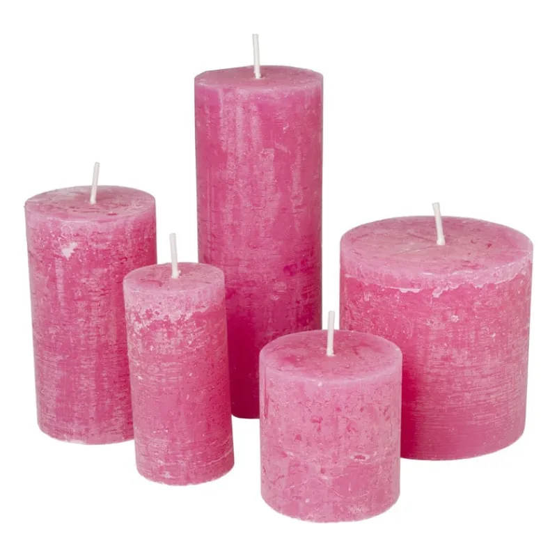 Xenos Stompkaarsen-Kaars rustiek - roze - ø7x7 cm