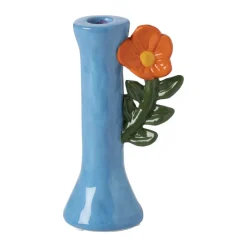 Xenos Kandelaars-Kandelaar bloem - blauw/oranje - ø10.7x18.3 cm