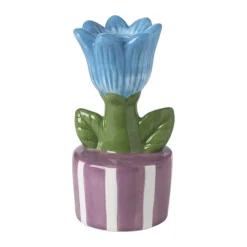 Xenos Kandelaars-Kandelaar bloem - blauw/paars - ø8.8x17.4 cm