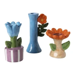 Xenos Kandelaars-Kandelaar bloem - blauw/paars - ø8.8x17.4 cm