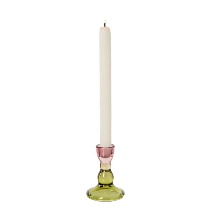 Xenos Kandelaars-Kandelaar duo - roze/groen - ø6.5x8.8 cm