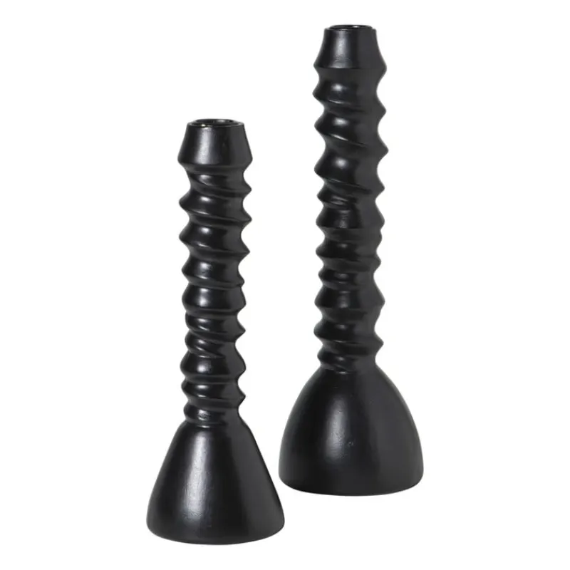 Xenos Kandelaars-Kandelaar gedraaid klein - zwart - ø8.5x25 cm