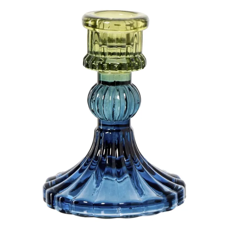 Xenos Kandelaars-Kandelaar glas klein - groen/blauw - ø7.8x10 cm