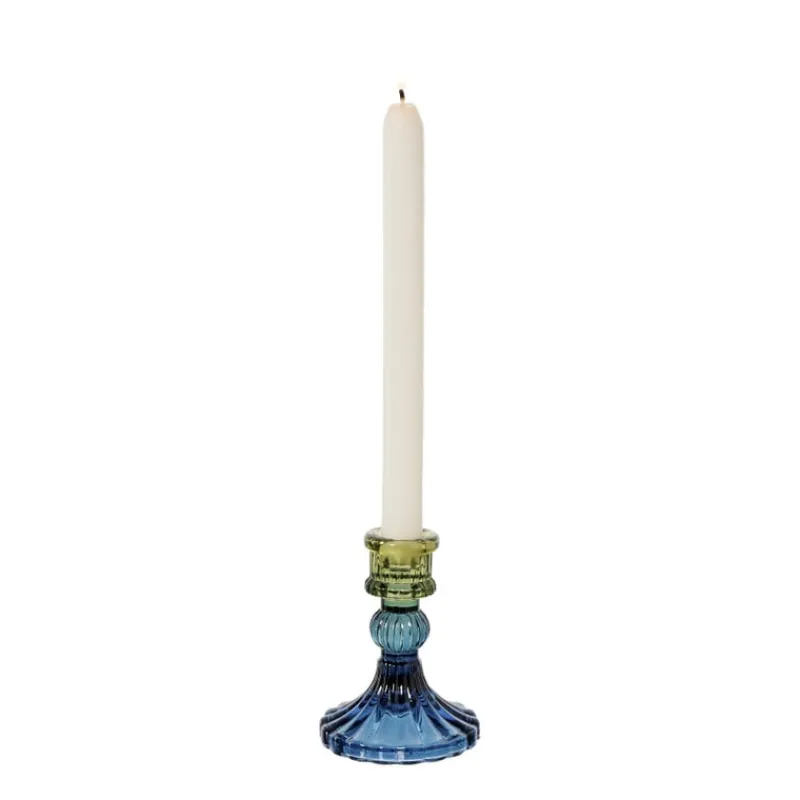 Xenos Kandelaars-Kandelaar glas klein - groen/blauw - ø7.8x10 cm