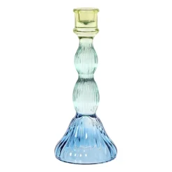 Xenos Kandelaars-Kandelaar groot - blauw/groen - ø9.5x23 cm