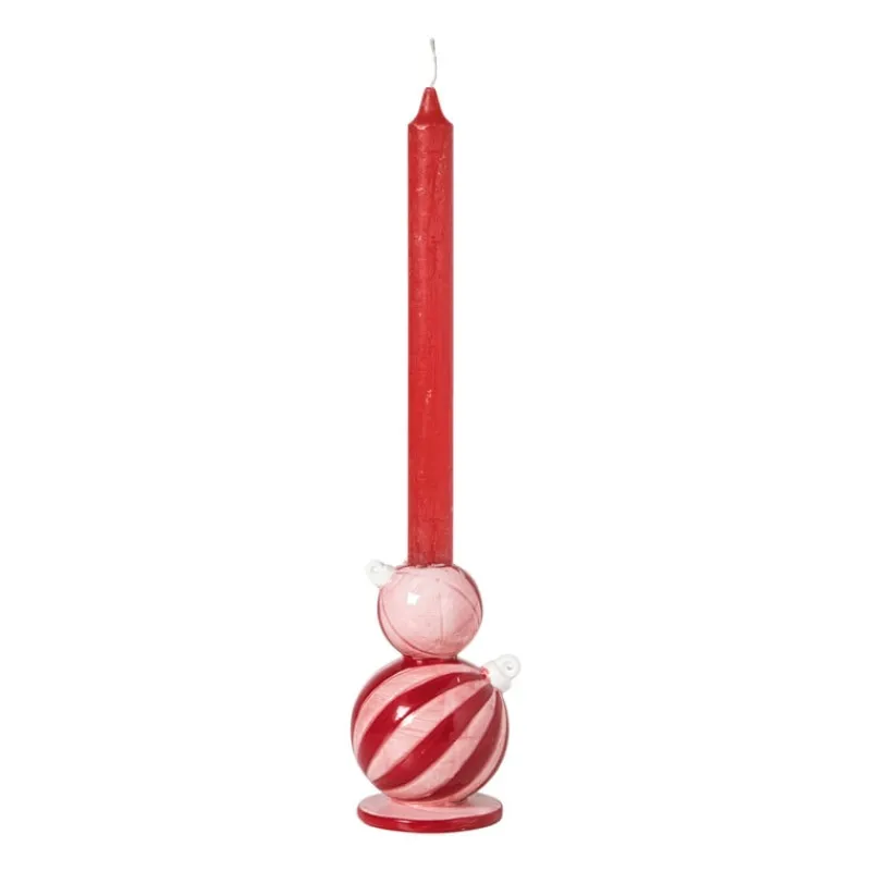 Xenos Kandelaars-Kandelaar kerstbal groot - rood/roze - ø7.8x12.5 cm