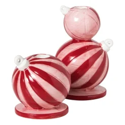 Xenos Kandelaars-Kandelaar kerstbal klein - rood/roze - ø7.8x7.9 cm