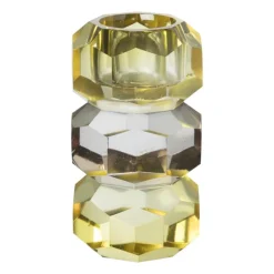 Xenos Kandelaars-Kandelaar kristal 3-laags - geel/helder - 4x4x7 cm