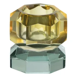 Xenos Kandelaars-Kandelaar kristal 2-laags - oker/groen - 4x4x4 cm
