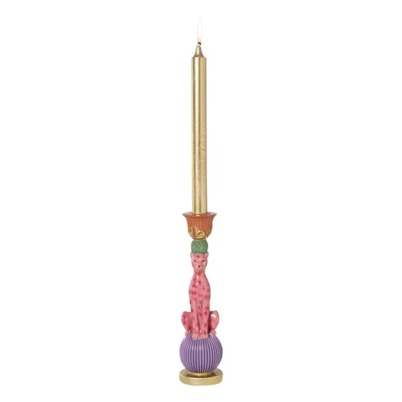Xenos Kandelaars-Kandelaar luipaard - multikleur - ø7x25 cm