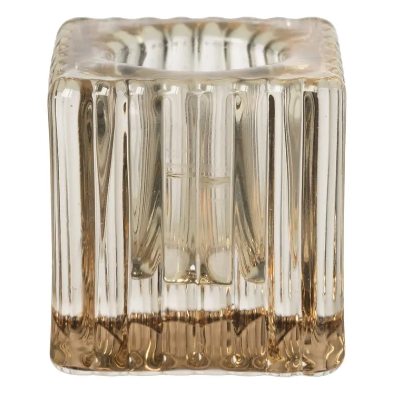 Xenos Kandelaars-Kandelaar rib glas - helder - 4x4x6 cm