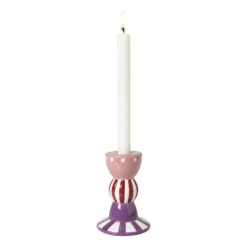Xenos Kandelaars-Kandelaar streep stip hoog - multikleur - ø8.5x12 cm
