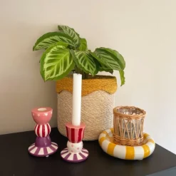 Xenos Kandelaars-Kandelaar streep stip hoog - multikleur - ø8.5x12 cm
