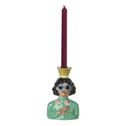 Xenos Kandelaars-Kandelaar vrouw met bloemen - groen - 19.5x13x9 cm