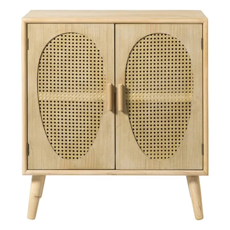Xenos Tv Meubels|Kast Met Deuren-Kast Flores met ovalen vlakken - bruin - 78x70x37.5 cm