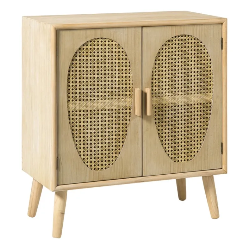 Xenos Tv Meubels|Kast Met Deuren-Kast Flores met ovalen vlakken - bruin - 78x70x37.5 cm