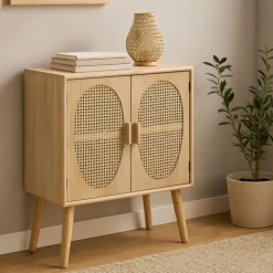 Xenos Tv Meubels|Kast Met Deuren-Kast Flores met ovalen vlakken - bruin - 78x70x37.5 cm