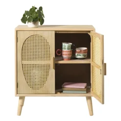 Xenos Tv Meubels|Kast Met Deuren-Kast Flores met ovalen vlakken - bruin - 78x70x37.5 cm