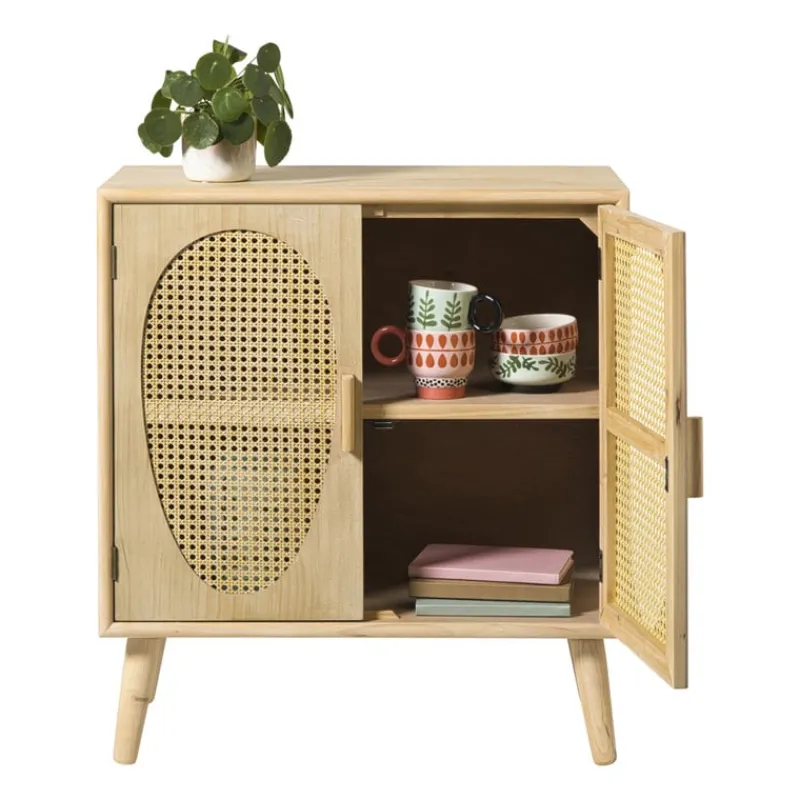 Xenos Tv Meubels|Kast Met Deuren-Kast Flores met ovalen vlakken - bruin - 78x70x37.5 cm