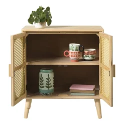 Xenos Tv Meubels|Kast Met Deuren-Kast Flores met ovalen vlakken - bruin - 78x70x37.5 cm