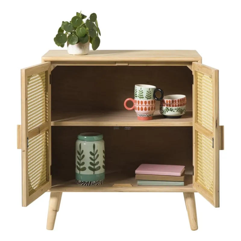 Xenos Tv Meubels|Kast Met Deuren-Kast Flores met ovalen vlakken - bruin - 78x70x37.5 cm
