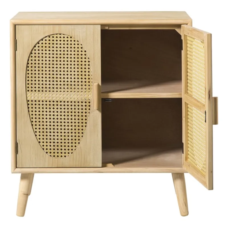 Xenos Tv Meubels|Kast Met Deuren-Kast Flores met ovalen vlakken - bruin - 78x70x37.5 cm