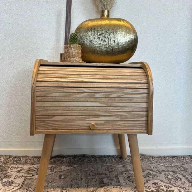 Xenos Nachtkastjes|Kast Met Deuren-Kastje Uppsala met roldeur - naturel - 45x40x34 cm