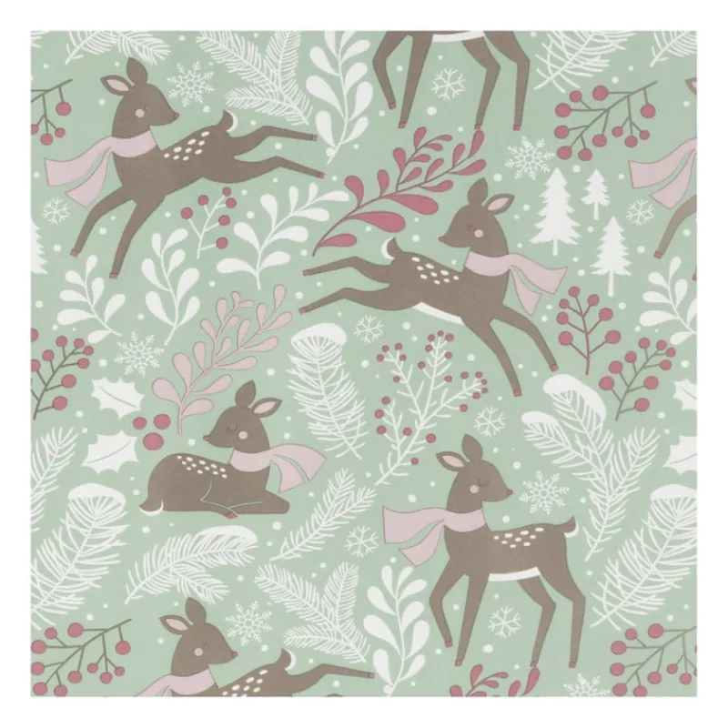 Xenos Kerst Inpakken-Kerst inpakpapier rendier - groen - 70x200 cm