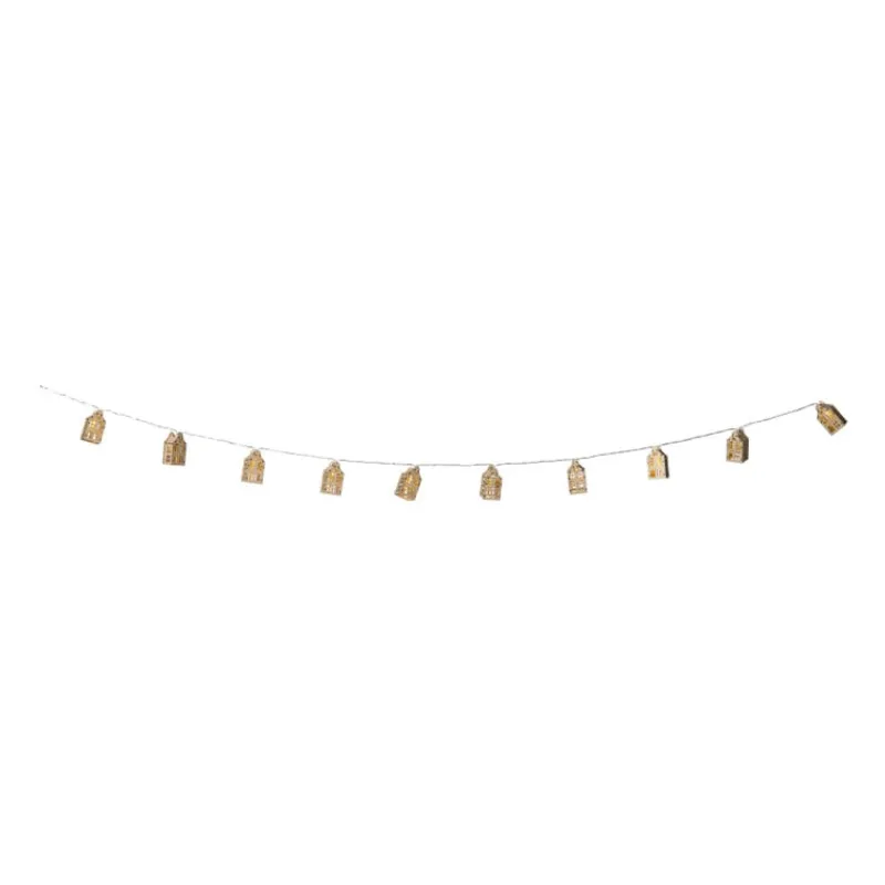 Xenos Kerstverlichting|Kerstboom Verlichting-Kerst lichtslinger met huisjes - goudkleurig - 135 cm