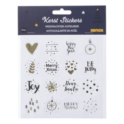 Xenos Stickers|Kerst Inpakken-Kerst stickervel - wit/goud/zwart - set van 12