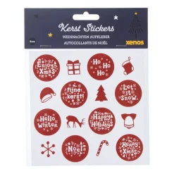 Xenos Stickers|Kerst Inpakken-Kerst stickervel - wit/rood - set van 12