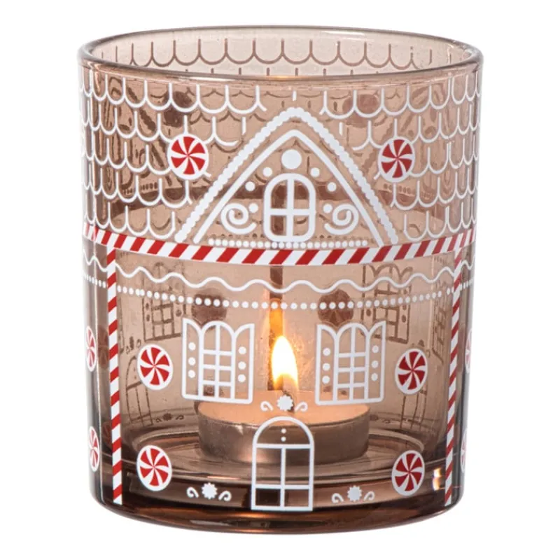 Xenos Waxinelichthouders-Kerst waxinelichthouder groot - bruin - ø9x10 cm