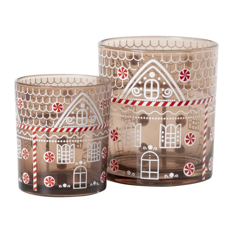 Xenos Waxinelichthouders-Kerst waxinelichthouder groot - bruin - ø9x10 cm