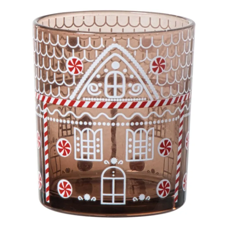 Xenos Waxinelichthouders-Kerst waxinelichthouder klein - bruin - ø7x8 cm
