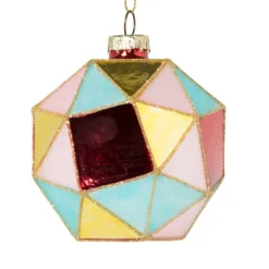 Xenos Kerstballen-Kerstbal blokkig - roze/blauw - ø8 cm