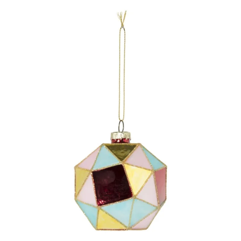 Xenos Kerstballen-Kerstbal blokkig - roze/blauw - ø8 cm