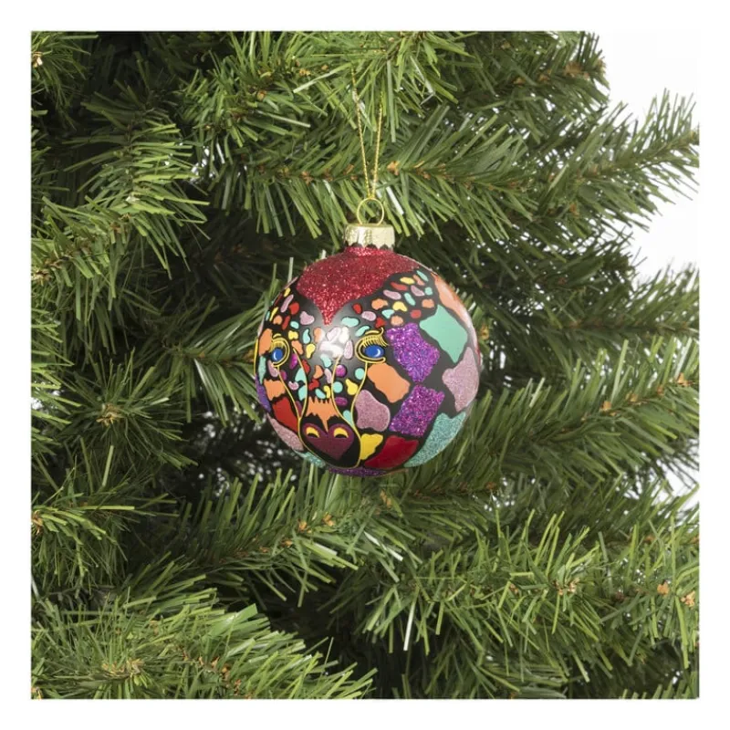 Xenos Kerstballen-Kerstbal giraf - glas - ø8 cm