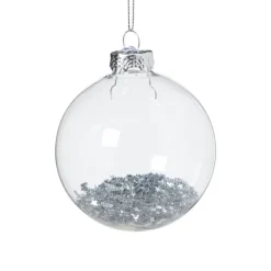 Xenos Kerstballen-Kerstbal glas met zilveren glitters - transparant/zilverkleurig