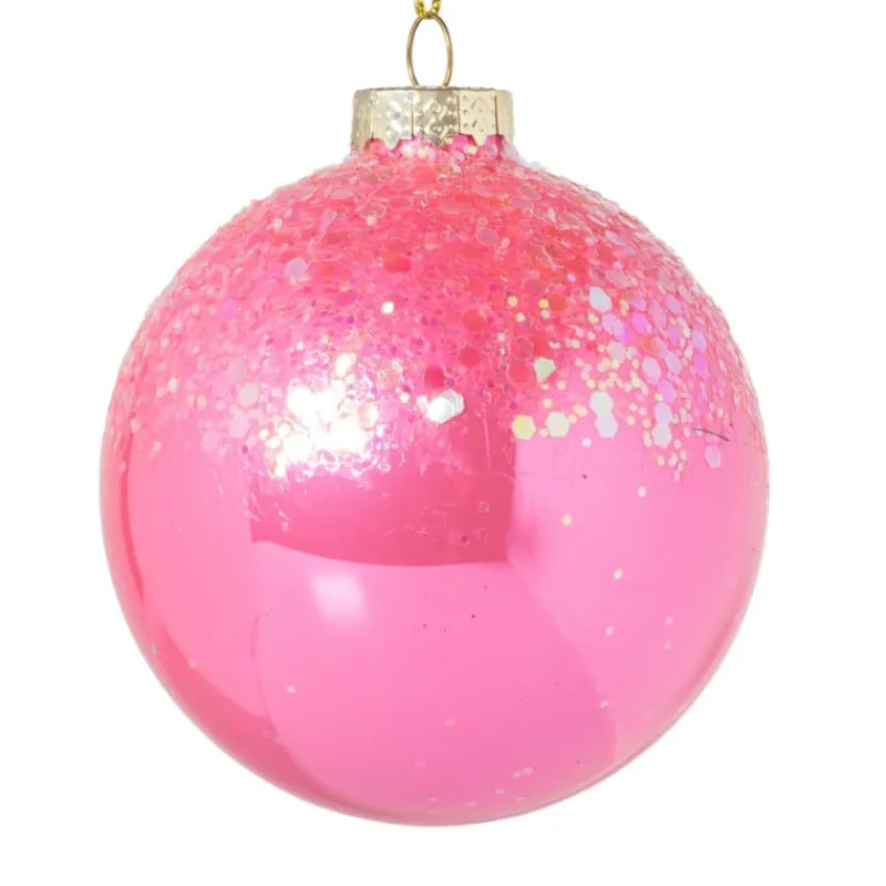 Xenos Kerstballen-Kerstbal glitter - roze - ø8 cm