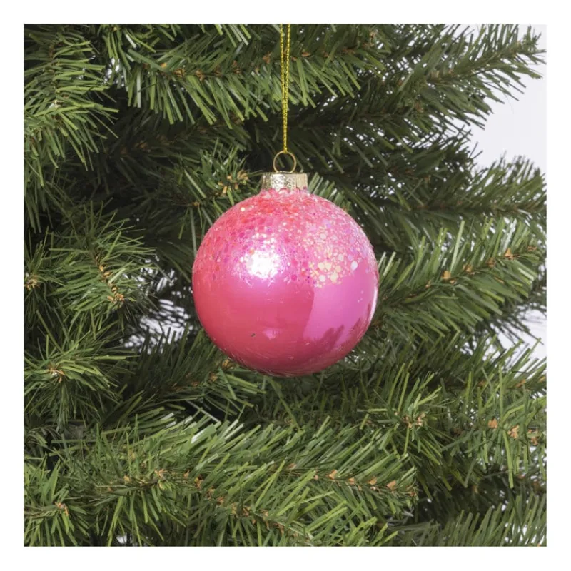 Xenos Kerstballen-Kerstbal glitter - roze - ø8 cm