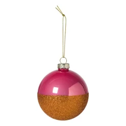 Xenos Kerstballen-Kerstbal glitter en glans - roze/oranje