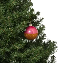 Xenos Kerstballen-Kerstbal glitter en glans - roze/oranje