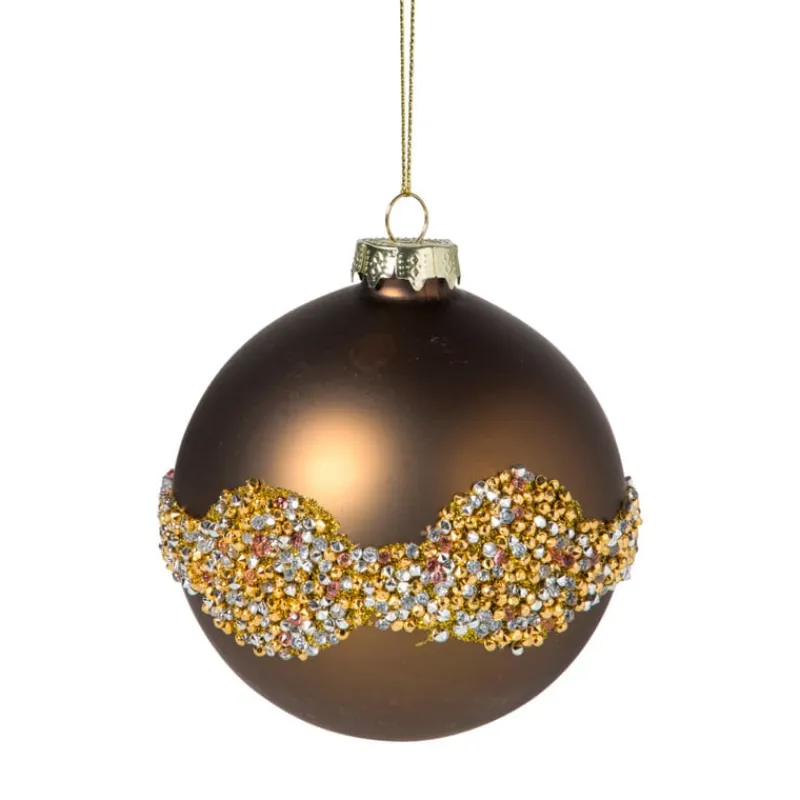 Xenos Kerstballen-Kerstbal glitter en mat - bruin