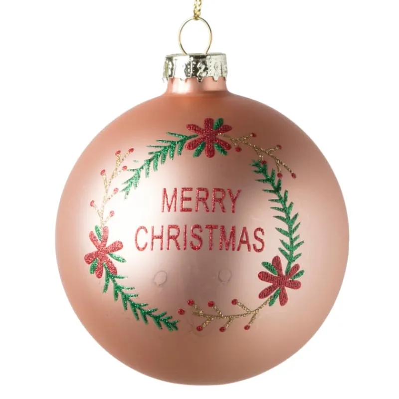 Xenos Kerstballen-Kerstbal merry christmas - roze - ⌀8 cm