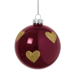Xenos Kerstballen-Kerstbal met gouden hartjes - paars/goud