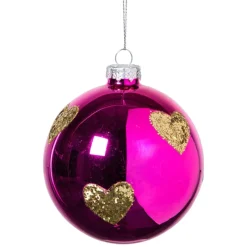 Xenos Kerstballen-Kerstbal met gouden hartjes - roze/goud