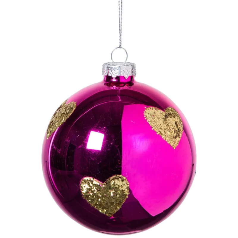 Xenos Kerstballen-Kerstbal met gouden hartjes - roze/goud